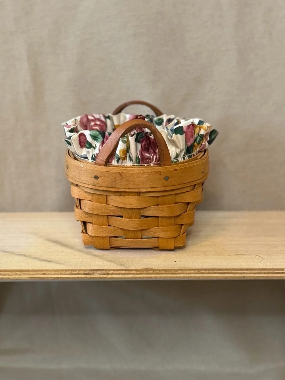 Longaberger Tan Basket with Floral Liner and Protector